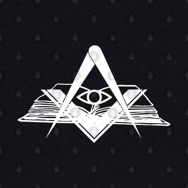 Masonic compasses with book and all-seeing eye white design by Arpi Design Studio